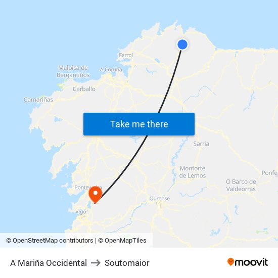 A Mariña Occidental to Soutomaior map