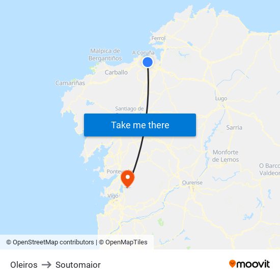Oleiros to Soutomaior map