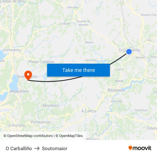 O Carballiño to Soutomaior map