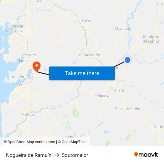 Nogueira de Ramuín to Soutomaior map