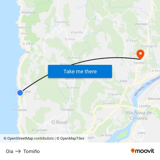Oia to Tomiño map