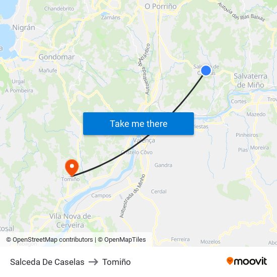 Salceda De Caselas to Tomiño map