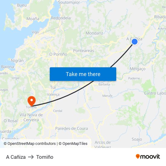 A Cañiza to Tomiño map