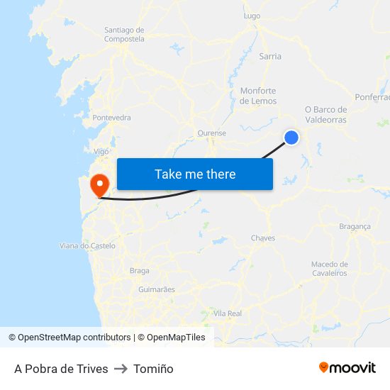 A Pobra de Trives to Tomiño map