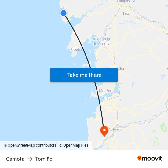 Carnota to Tomiño map