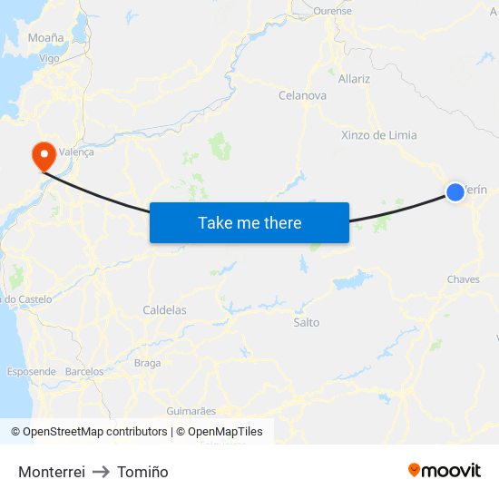 Monterrei to Tomiño map