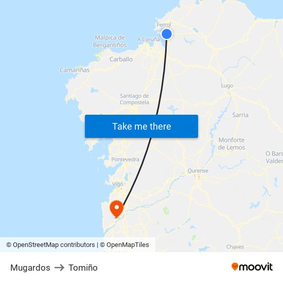 Mugardos to Tomiño map