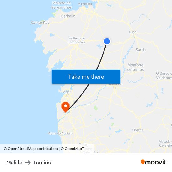 Melide to Tomiño map