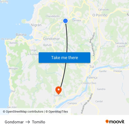 Gondomar to Tomiño map