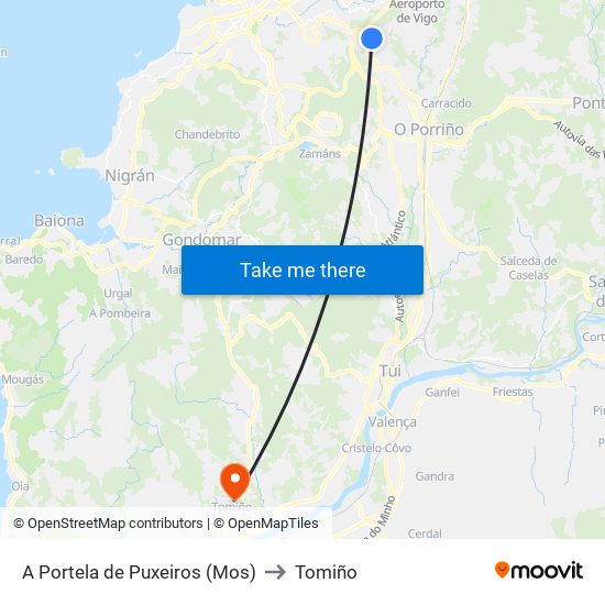 Puxeiros to Tomiño map