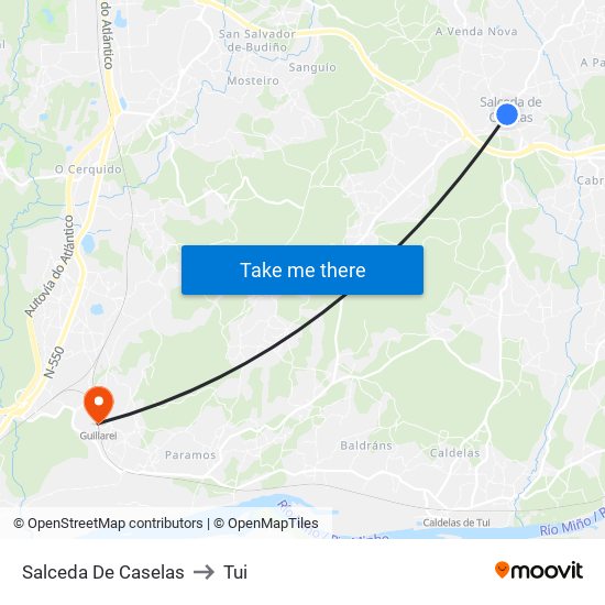 Salceda De Caselas to Tui map