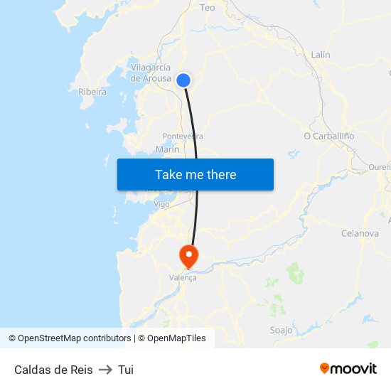 Caldas de Reis to Tui map