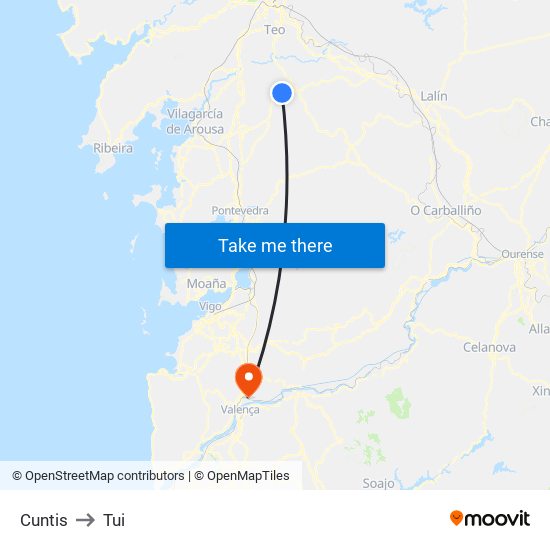 Cuntis to Tui map