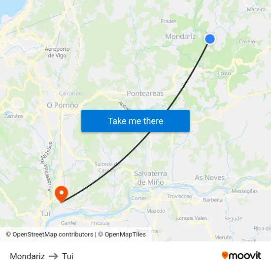 Mondariz to Tui map