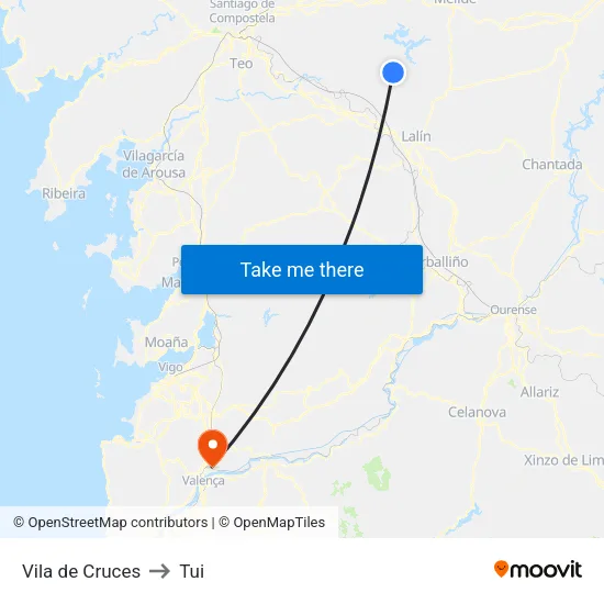 Vila de Cruces to Tui map