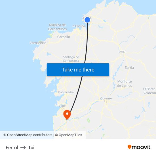 Ferrol to Tui map