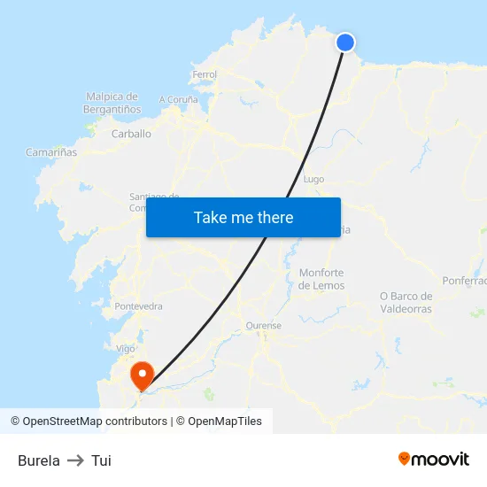 Burela to Tui map