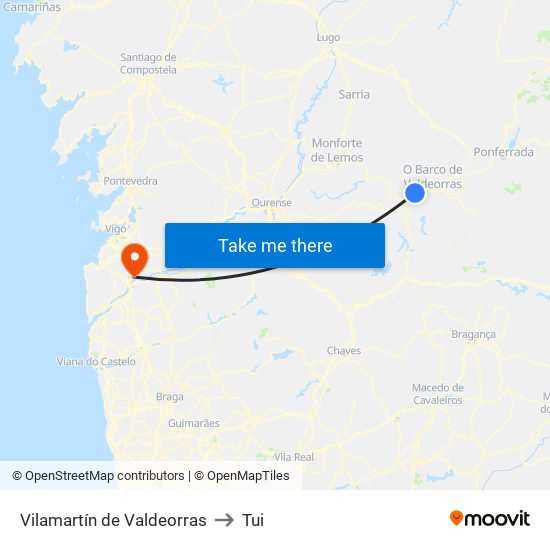 Vilamartín de Valdeorras to Tui map