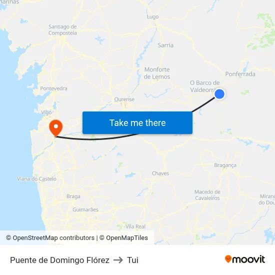 Puente de Domingo Flórez to Tui map