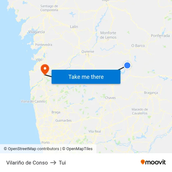 Vilariño de Conso to Tui map