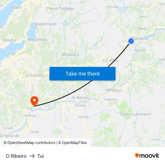 O Ribeiro to Tui map