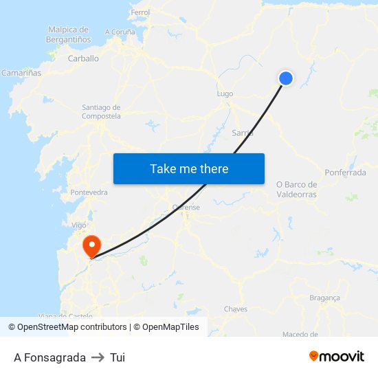A Fonsagrada to Tui map