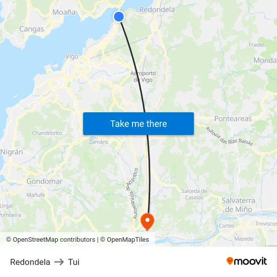 Redondela to Tui map