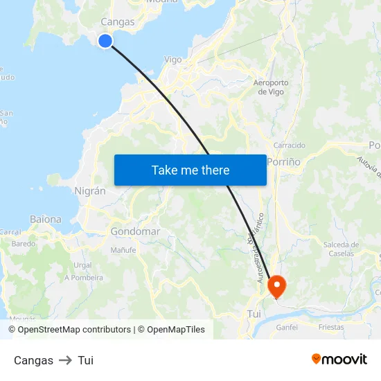 Cangas to Tui map
