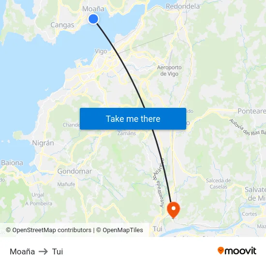 Moaña to Tui map