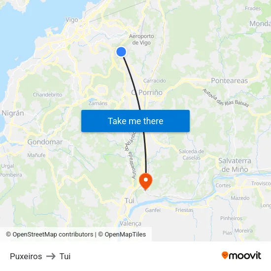 Puxeiros to Tui map