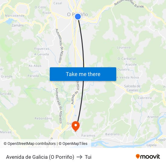Avenida de Galicia (O Porriño) to Tui map
