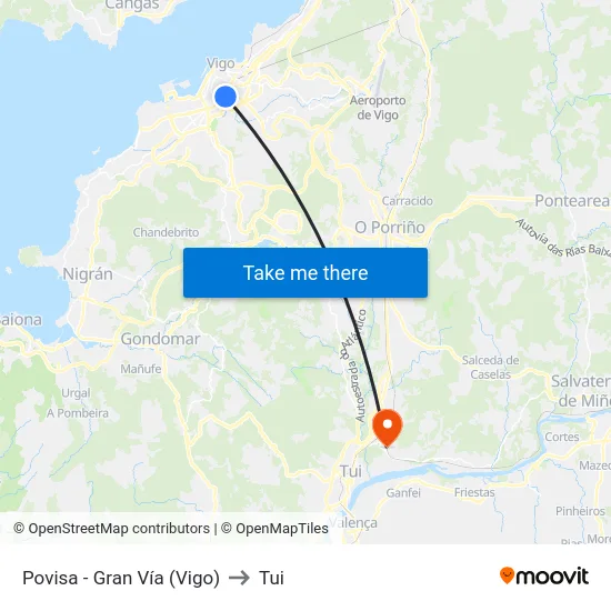 Povisa - Gran Vía (Vigo) to Tui map
