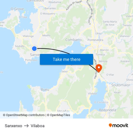 Sanxenxo to Vilaboa map