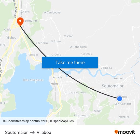 Soutomaior to Vilaboa map