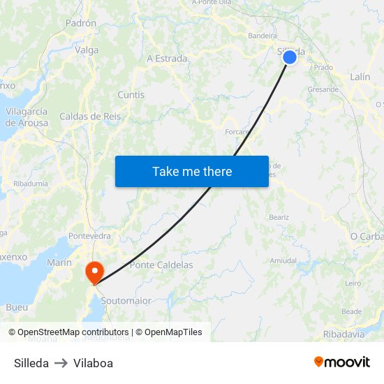 Silleda to Vilaboa map