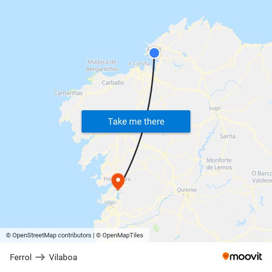 Ferrol to Vilaboa map