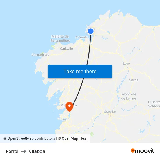 Ferrol to Vilaboa map