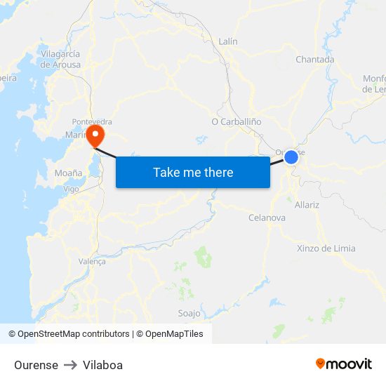 Ourense to Vilaboa map