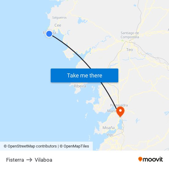 Fisterra to Vilaboa map