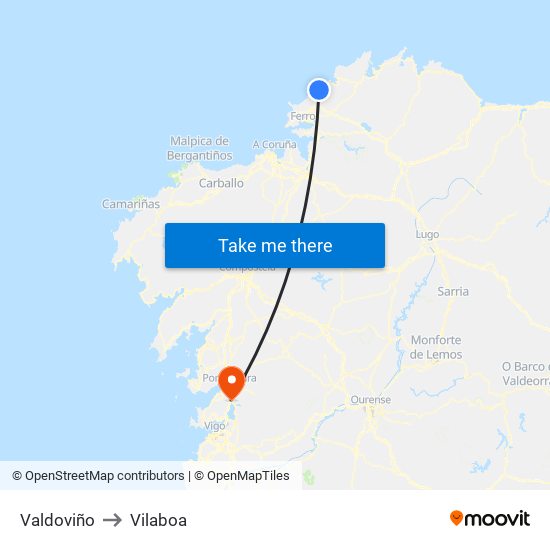 Valdoviño to Vilaboa map