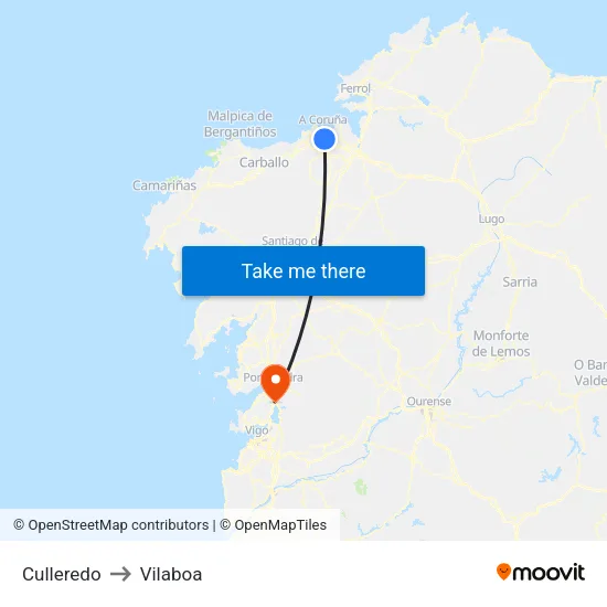 Culleredo to Vilaboa map