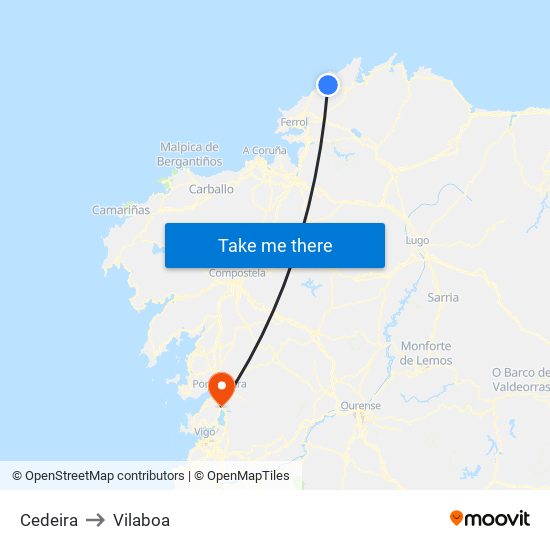 Cedeira to Vilaboa map
