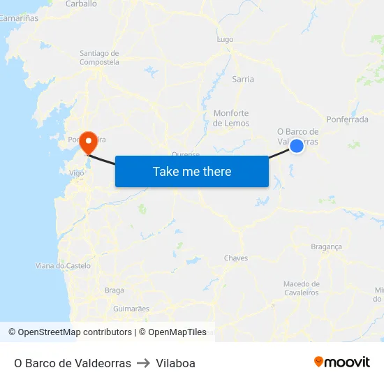 O Barco de Valdeorras to Vilaboa map