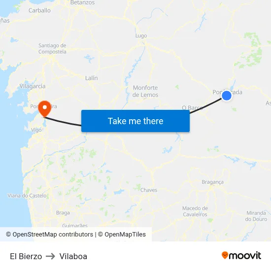 El Bierzo to Vilaboa map