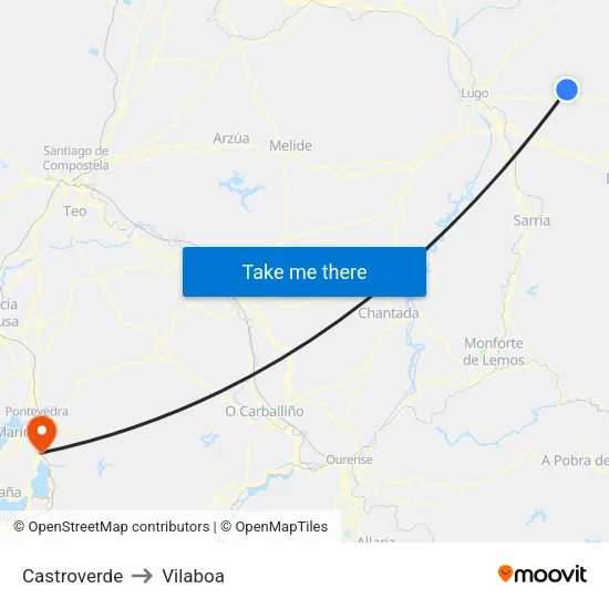 Castroverde to Vilaboa map