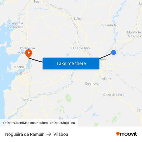 Nogueira de Ramuín to Vilaboa map