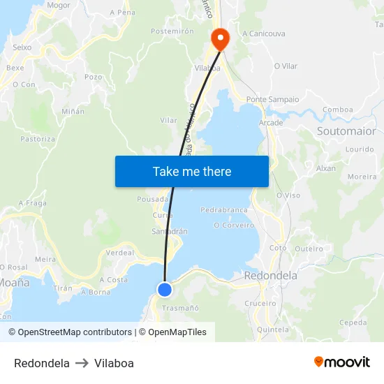 Redondela to Vilaboa map