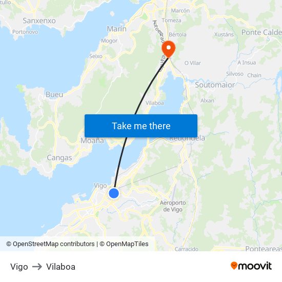 Vigo to Vilaboa map