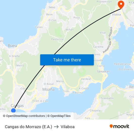 Cangas do Morrazo (E.A.) to Vilaboa map