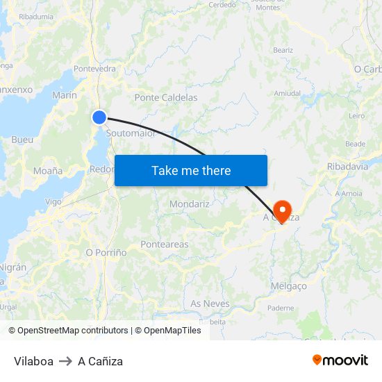 Vilaboa to A Cañiza map